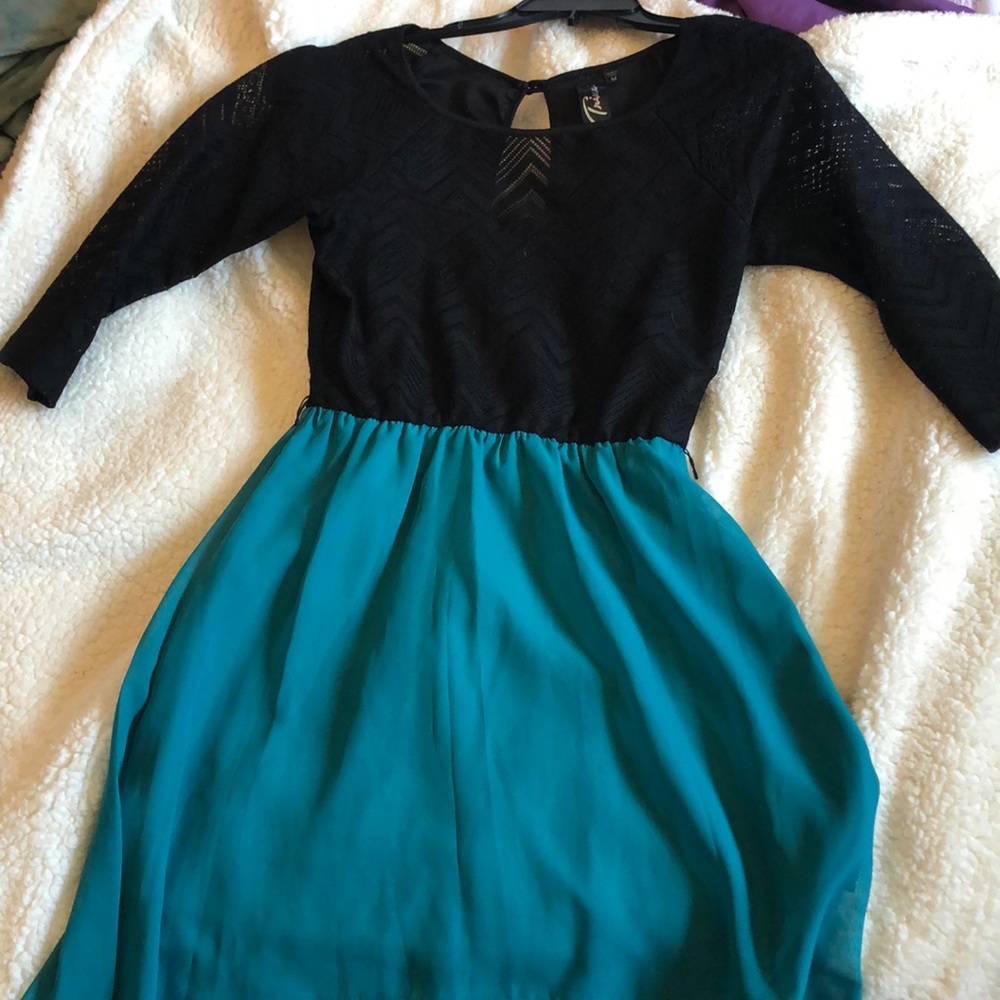 teal & black high low dress
